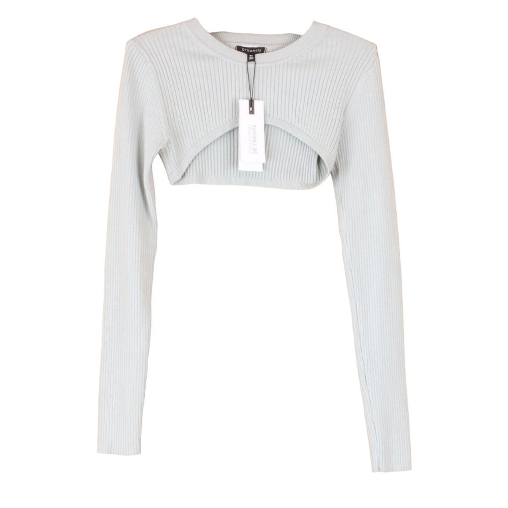 NWT Dynamite Soft Gray Ribbed Long Sleeve Crop Top